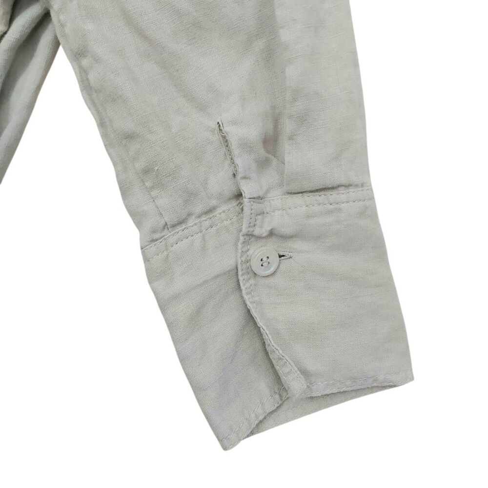 Zara Linen Shirt Womens Medium Beige Long Sleeve Button Up Boxy Coastal Boho - Picture 6 of 11